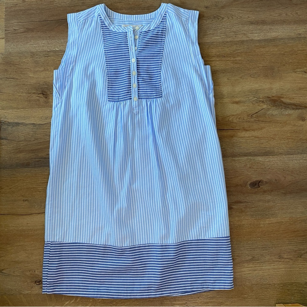 LOFT blue & white striped henley shift dress NWOT Sz. PS [c] - Picture 2 of 10